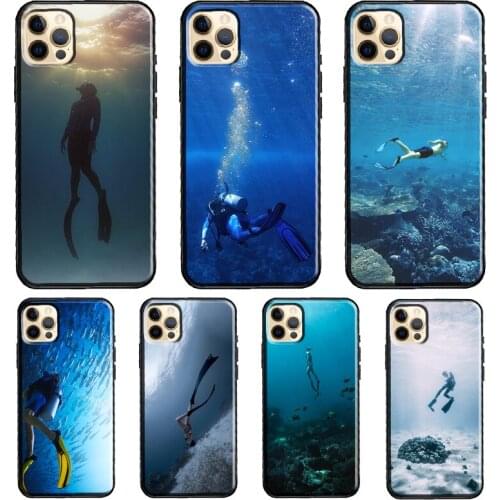 Scuba Diver Underwater Diving Caving Soft Cover For iPhone 11 12 Pro Max XS XR X 12 mini SE 2020 5S 6S 7 8 Plus Phone Case