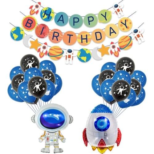 Being A Scientist Astronaut Universe Solar System Theme Party Set Rocket Kids Happy Birthday Blue Number Balloons Banner Decor