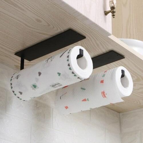 Wall Mounted Roll paper storage rack Holder adhesive Metal Plastic Wrap Fresh keeping film cling Kitchen Hanger Hanging shelf