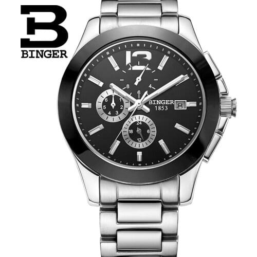 New Luxury Brand Switzerland Male Wristwatches BINGER Mechanical Chronograph Ceramic Mens Watches waterproof clock B627-2