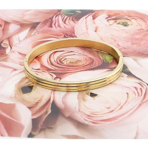 New Top Quality Women Bangle Titanium Steel Rose Gold Color Unique Three Sides Round Bangle & Bracelet Jewelry Wedding Brand