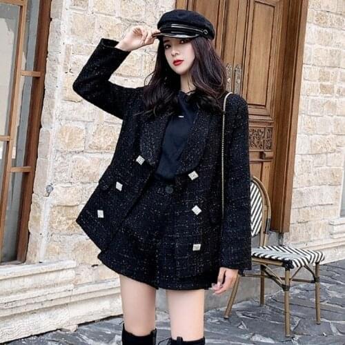 Autumn and Winter Celebrities Xiaoxiang Style Tweed Casual Suit Jacket Female Shorts Western Fashion Two-piece Suit