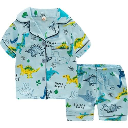 TUONXYE New Summer Boys Short sleeves Pajamas Girls Set Cartoon Dinosaurs Pyjama Cotton Kids Pijama Children Sleepwear Clothes