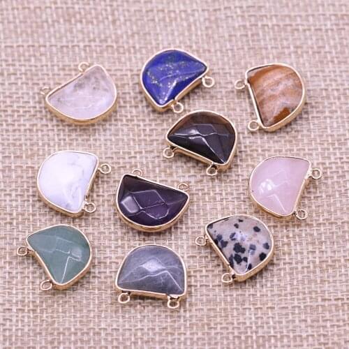 2Pcs Natural Stone Pendant Semicircle Double Hole Semi-precious For Jewelry Making DIY Necklace Bracelet Earrings Accessory
