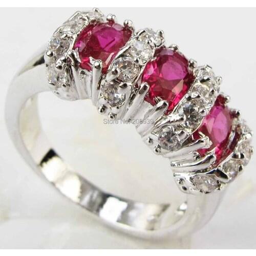 Stunning Fashion 4.2CT Red Cubic Zirconia Heavy Silver Color Ring 1217
