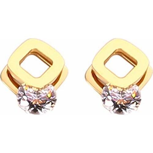 RIR Stainless Steel Double Layer Square Crystal Stud Earrings Geometric Ladies Jewellery Earrings Dance Party Bridesmaid Gift