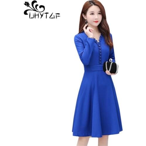 UHYTGF Spring autumn dress woman Korean pullover elegant dress red black other long-sleeved casual women dresses vestidos 1709