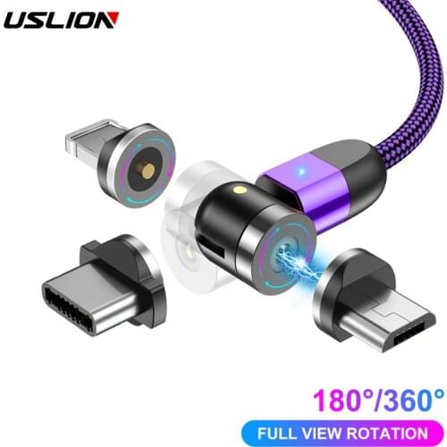 USLION Magnetic Cable for iPhone 11 USB Cable 360 Rotation Magnetic Charging Type C 2020 New Fast Charging Mobile Phone Cable