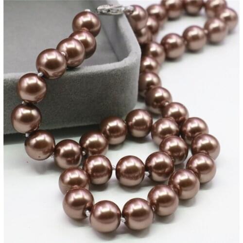 Vintage Champagne 8/10/12mm Artificial Shell Imitation Pearl Womens Jewelry Necklace Christmas Gift Rope Chain 18inch Y930