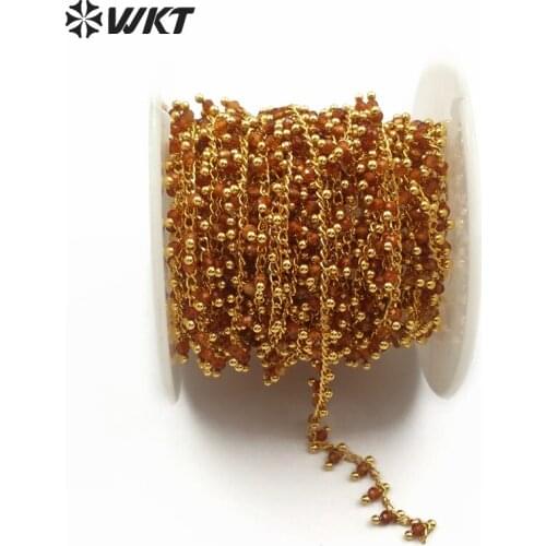 WT-RBC090 WKT New wholesale 5 meters a batch of high quality brown beads with brass rosary gold chain can DIY jewelry necklace
