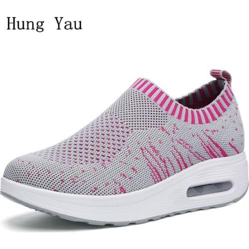 Women Casual Shoes Flats 2019 Summer Fashion Outdoor Breathable Slip On Shoes Woman Platform Height Increasing Comfortable