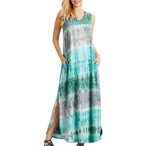 Women Dresses Summer 2021 New Summer Womens Fashion Tie Dyed Print Dress Split Irregular Hem Sleeveless Dress Vestido De Mujer