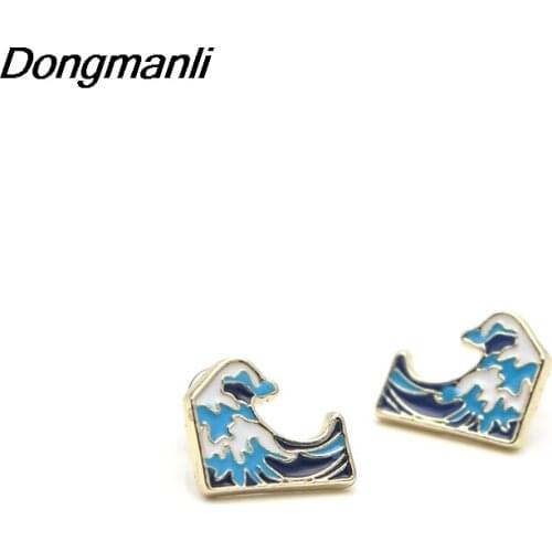 DMLSKY Blau Wellen Alloy Stud Earrings Women Fashion Kids Stainless Steel Earrings Charm Jewelry Gifts M2170