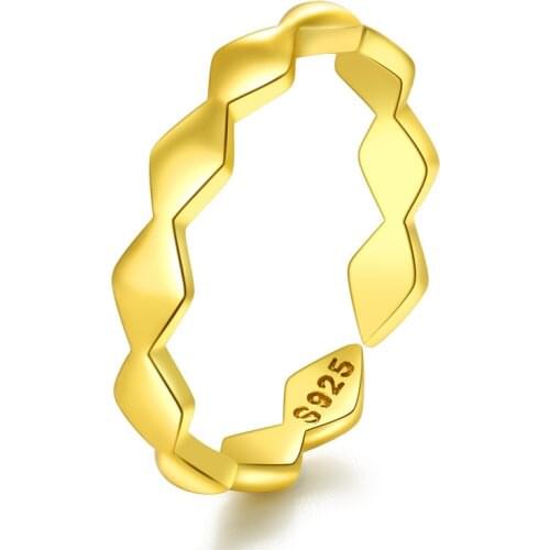 Fashion Rhombus Wave Opening Ring For Women Elegant Ladies Gold Color Ring Jewelry Charming Party Wedding Accessories