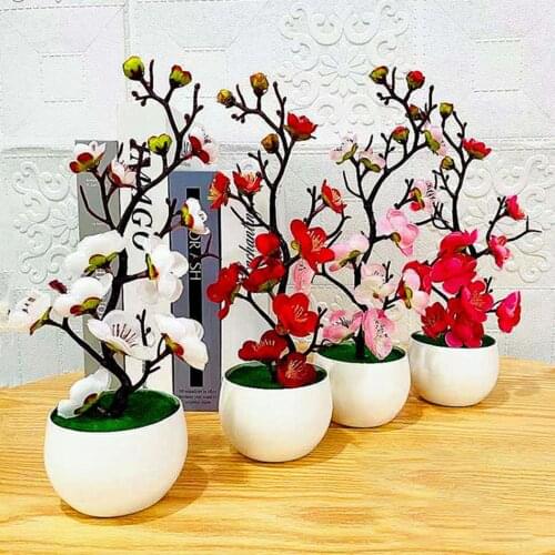 1pcs Artificial Potted Plants Bonsai Silk Flowers Plum Blossoms Simulation Winter Plum Branch Bonsai Wedding Home Room Decorate
