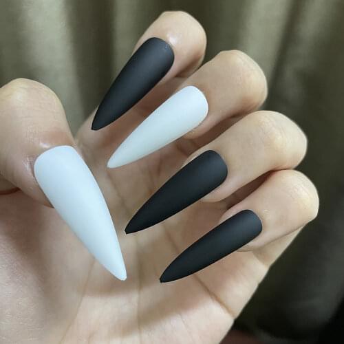 1pc Medium Long Stiletto Matte Fake Nail Art Tips Black Curved Coffin Nails Drop ABS Full Cover Fasle Nails Manicure Pink Nails