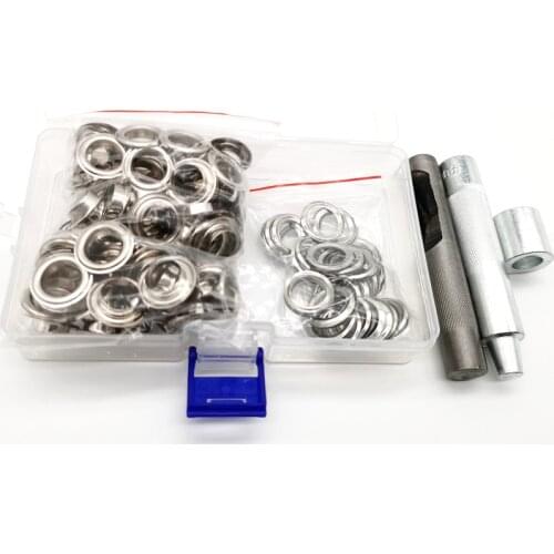 100sets 12MM Metal Brass Eyelets and 3Pcs Install Tools Leather Craft Clothes Shoes Belt Bag Grommet Banner DIY with Storage Box