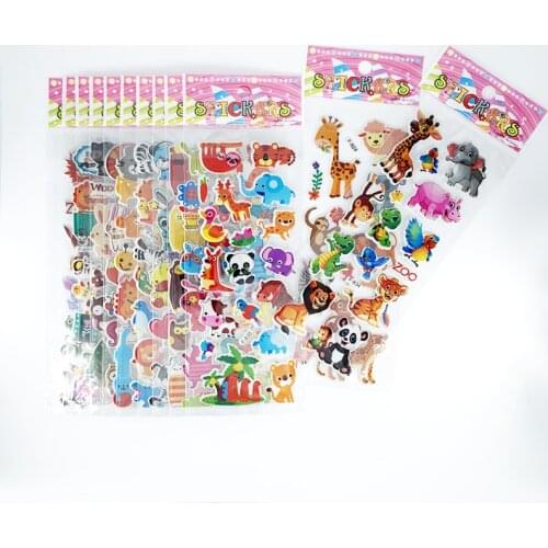12 Sheets/Set 3D Cartoon Zoo Animal Puffy Stickers Childrens Birthday Gifts For Kids Boys Girls DIY Toy