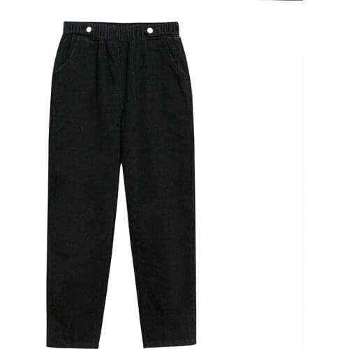 2019 Fashion Oversize Corduroy Casual Pants Women Elastic waist Black Pencil Pants Female Cozy Trousers Plus size XXL-6XL G733