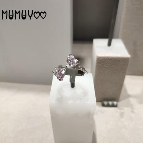 2020 Fashion Jewelry SWA High Quality Niche Double Heart Shaped Crystal Open Ring Women Love Crystal Ring Women Gift
