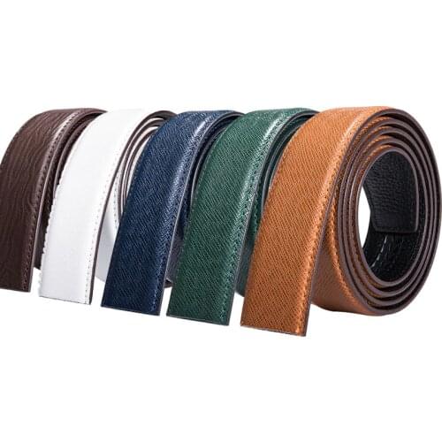 3.5cm High Quality Cowskin Genuine Leather Belt without Buckle Mens Formal Automatic Leather Replacement belts Green Blue White