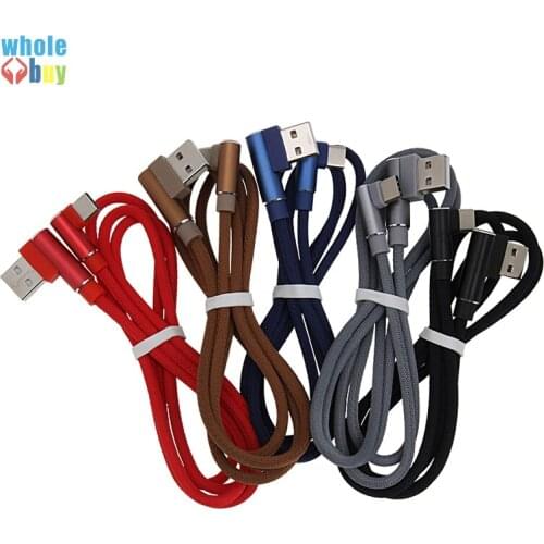 300pcs USB Cable 1m 2m 3m 2side 90 Degree Fabric Elbow Game Cable Micro 5pin 8pin Type C USB Data Cable for IPhone Samsung