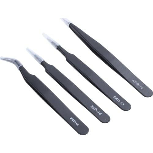 4x tweezers pointed tweezers metal tweezers anatomically ESD 12-15