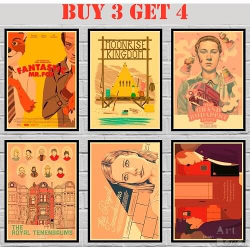 50 Designs Wes Anderson Movie Kraft paper Poster Painting Abstract Fancy Wall Sticker A3 1 42X30cm
