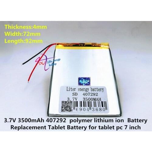3.7V 3500mah 407292 Polymer Lithium Li-Po Rechargeable Battery For GPS DVD PAD e-book tablet pc power bank