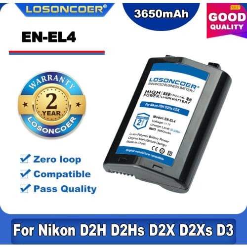 LOSONCOER 3650mAh EN-EL4 EN EL4 EN-EL4A ENEL4a Camera Battery For Nikon D2H D2Hs D2X D2Xs D3 D3S F6 D2Z D3X MH-21 Battery