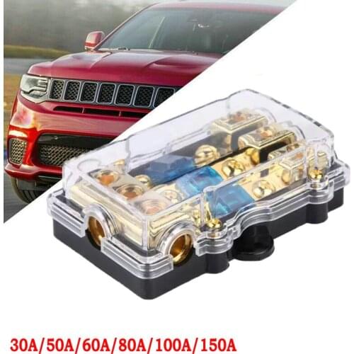 30-150A 1 In 3 Ways Car Fuse Box Holder Copper Plated Car Stereo Audio Power Fuse Holder for Auto Boat Vehicles Audio
