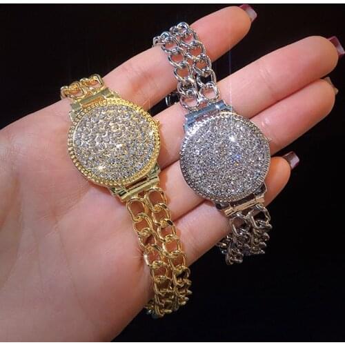 New Fashion Luxury Classic Punk Chain Bracelets For Women Gold Silver Color Rhinestone Charm Bracelet Simple Trendy Jewelry Gift