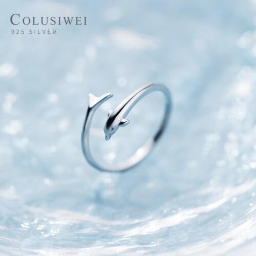 COLUSIWEI Cute Dolphin Rings for Women Fashion Authentic 925 Sterling Silver Open Adjstable Finger Ring Fine Jewelry Accessories