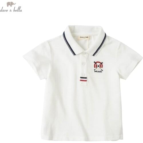 DKY17678 dave bella summer 5Y-13Y kids boys fashion cartoon letter print T-shirt children boy high quality fashion tees