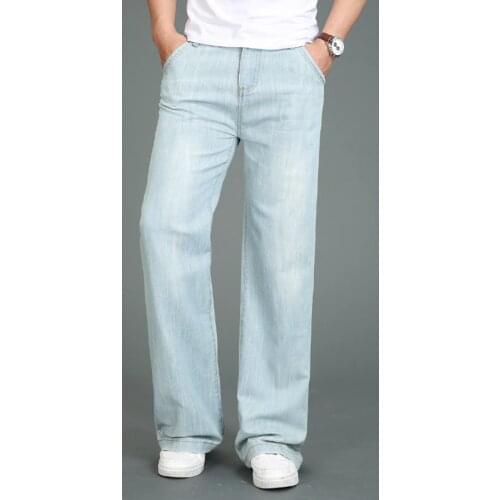 Jeans men 2019 Summer New Thin Large size Micro Bell pants Mens Modis Straight jeans Light Blue Classic jeans More Size 28-34