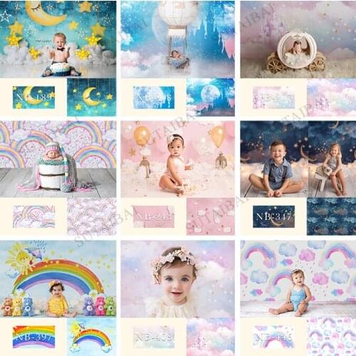 White Cloud Fantacy Castle Newborn Photography Backdrop Birthday Cake Party Background for Photo Studio Glitter Little Stars