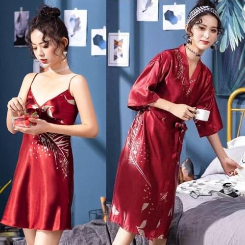 Sexy Women Rayon Robe Set Print Flower Sleepwear Nightgown Japan Style Kimono Bathrobe Gown Summer 2 Piece Suit Thin Lounge Sets