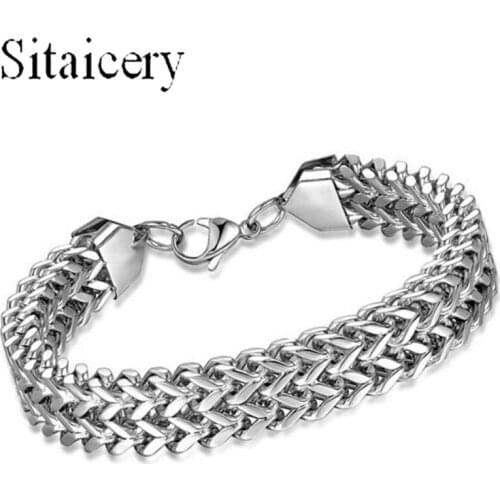 Hip Hop Titanium Steel Chain Bracelet For Men Double Row 10MM Wide Stainless Steel Jewelry Accesorios Male Hand Chains Wholesale