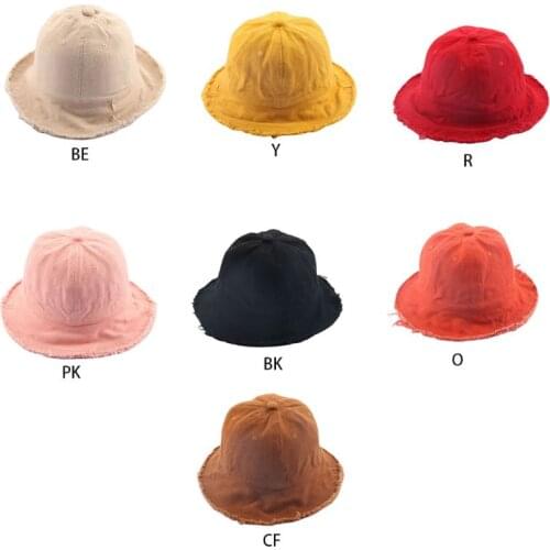 N7MF Toddler Baby Cotton Sunscreen Floppy Bucket Solid Color Vintage Washed Fringed Tassels Wide Brim Hip Hop Kids Fisherman