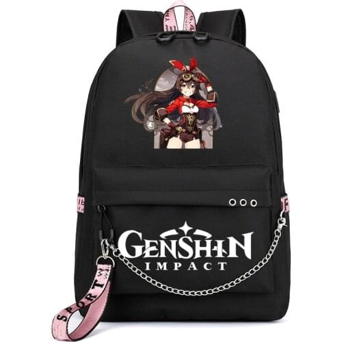 Game Game Genshin Multifunction USB Charging Travel Canvas Student Backpack For Teenagers Boys Girls School Bag