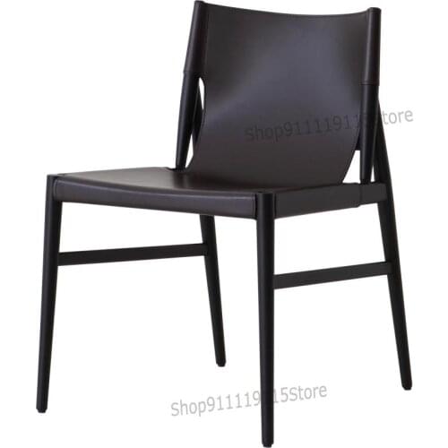 Italian Designer Chair Saddle Leather Chair Nordic Dining Chair Solid Wood Simple Book Chair