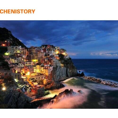 CHENISTORY Seascape Night Diy Digital Painting By Numbers Hand Painted Oil Painting Wall Art Canvas For Home Decoration 40x50cm