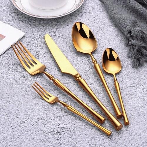 30pcs Gold Cutlery Set 18/10 Stainless Steel Main Dining Knife Spoon Fork Teaspoon Silverware Set Western Kitchen Home Dinnerwar