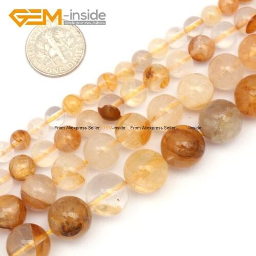 Natural Yellow Rutilated Quartz Smooth Beads For Jewelry Making 6-12mm 15inches DIY Jewellery Free Shipping Wholesale Gem-inside