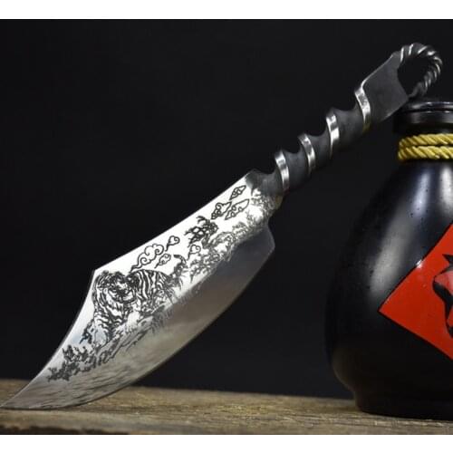 Newest 5.5 Inch Handmade Viking Knives 7Cr17MoV High Carbon Steel Tiger Veins Slicing Cleaver Utility Kitchen Knife Steel Handle