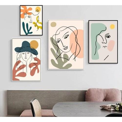 Nordic Abstract Minimalist Flower And Grass Woman Face Posters Modern Trendy Canvas Posters And Prints For Living Room Decor