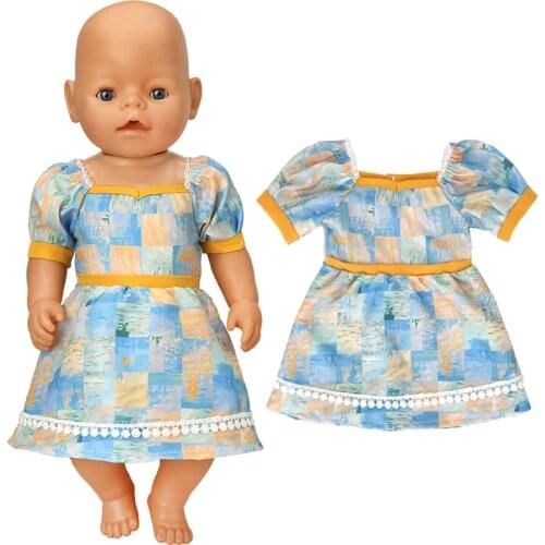 40cm Baby Doll Dress Summer Blue Gown 17 Inch Reborn Doll Clothes Silicone Toys Wears