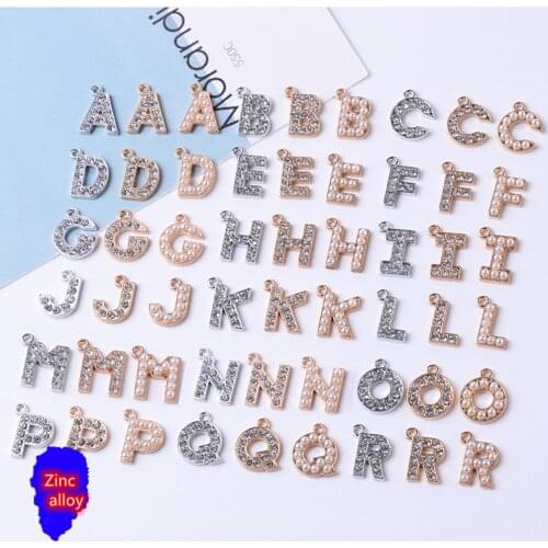Alphabet Charm Pendant with Rhinestones Pearls 20pcs Gold or Silver Charms for Name Jewelry Making Bling Letter Pendant Findings