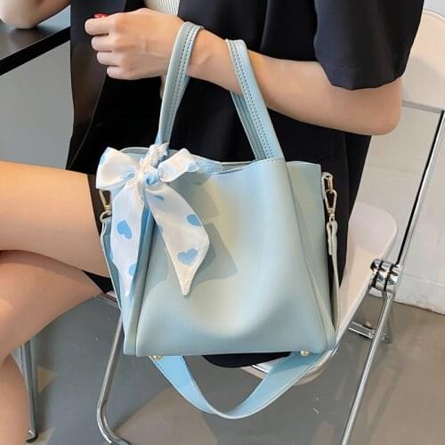 Casual Soft Pu Leather Bucket Tote Bags for Women Brand Designer Handbag 2 Piece Set Messenger Bag Lady Solid Color Shoulder Bag