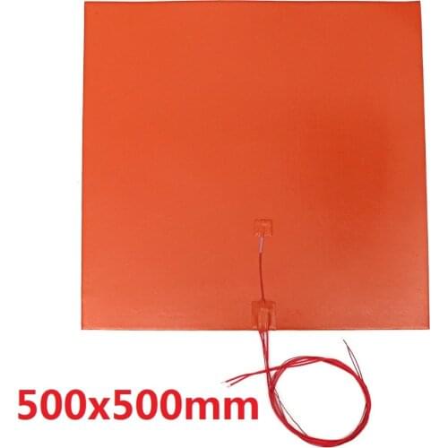 Silicone heating pad 3d printer heated pad 1000W 220V 500x500 mm with 100k thermistor adhesive back